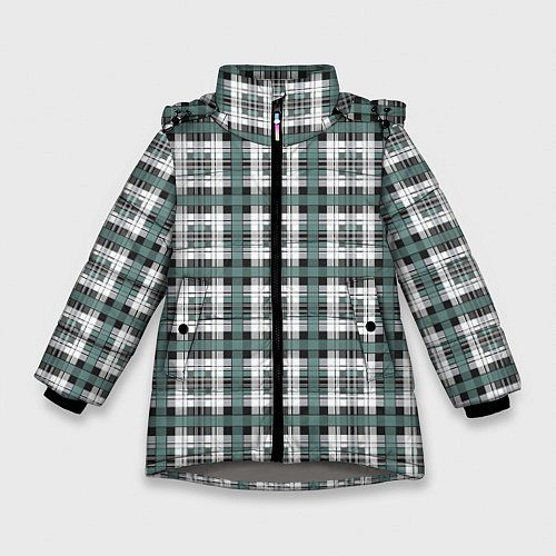 Зимняя куртка для девочки Серо-зеленый клетчатый узор шотландка / 3D-Светло-серый – фото 1