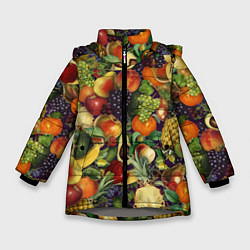 Куртка зимняя для девочки Вкусные Летние Фрукты, цвет: 3D-светло-серый