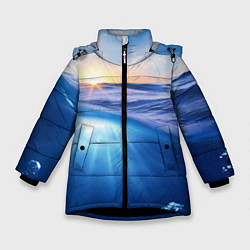 Куртка зимняя для девочки Грань между небом и водой, цвет: 3D-черный