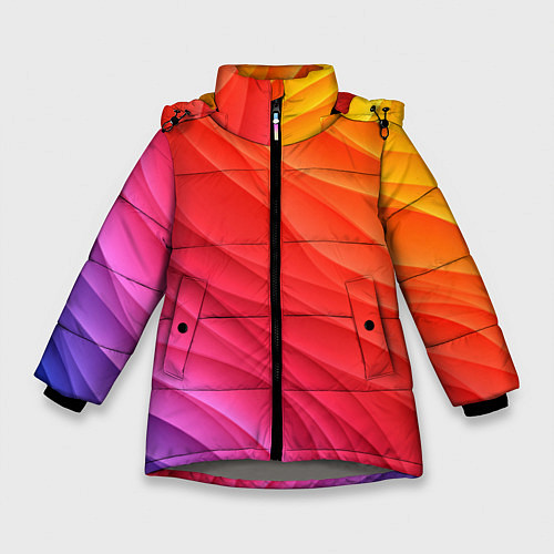 Зимняя куртка для девочки Разноцветные цифровые волны / 3D-Светло-серый – фото 1