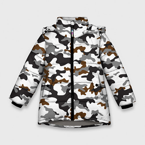 Зимняя куртка для девочки Камуфляж Чёрно-Белый Camouflage Black-White / 3D-Светло-серый – фото 1