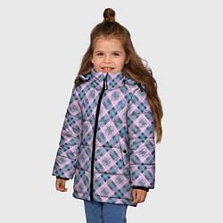 Куртка зимняя для девочки Розово-серый клетчатый узор в косую клетку, цвет: 3D-красный — фото 2