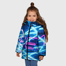 Куртка зимняя для девочки Неоновые лучи и буквы - Голубой, цвет: 3D-светло-серый — фото 2