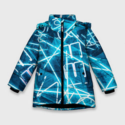 Куртка зимняя для девочки Неоновые лучи и неоновые надписи - Голубой, цвет: 3D-черный