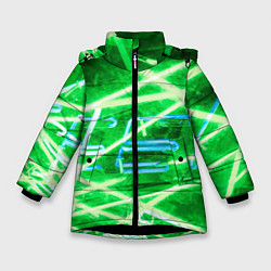 Зимняя куртка для девочки Неоновые лучи и буквы - Зелёный