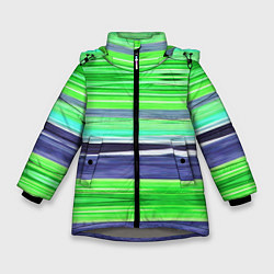 Куртка зимняя для девочки Сине-зеленые абстрактные полосы, цвет: 3D-светло-серый