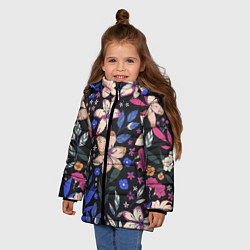 Куртка зимняя для девочки Цветы Красочные Лилии В Саду, цвет: 3D-красный — фото 2
