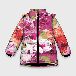 Куртка зимняя для девочки Красочный цветочный паттерн Лето Fashion trend 202, цвет: 3D-черный