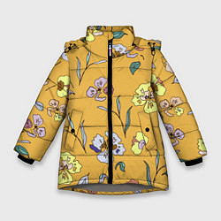 Зимняя куртка для девочки Цветы Нарисованные На Золотом Фоне