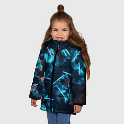 Куртка зимняя для девочки Неоновые фигуры с лазерами - Голубой, цвет: 3D-черный — фото 2
