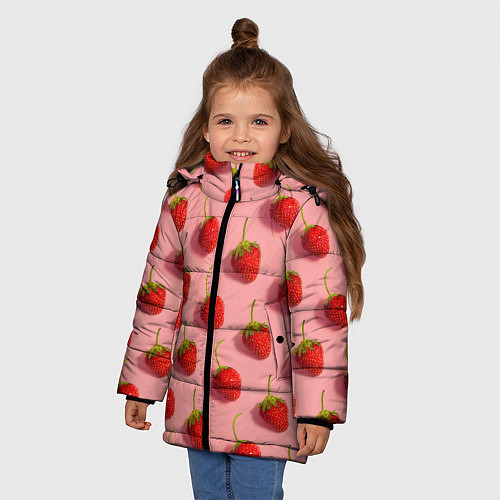 Зимняя куртка для девочки Strawberry Pattern / 3D-Черный – фото 3