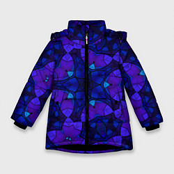 Куртка зимняя для девочки Калейдоскоп -геометрический сине-фиолетовый узор, цвет: 3D-черный