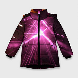 Куртка зимняя для девочки Неоновые лазеры во тьме - Розовый, цвет: 3D-черный