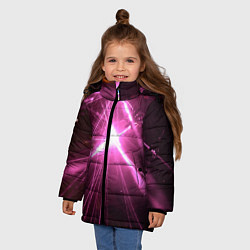 Куртка зимняя для девочки Неоновые лазеры во тьме - Розовый, цвет: 3D-черный — фото 2