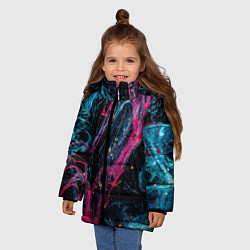 Куртка зимняя для девочки Неоновые краски во тьме - Розовый и голубой, цвет: 3D-красный — фото 2