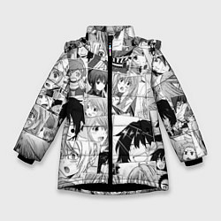 Куртка зимняя для девочки Log Horizon pattern, цвет: 3D-черный