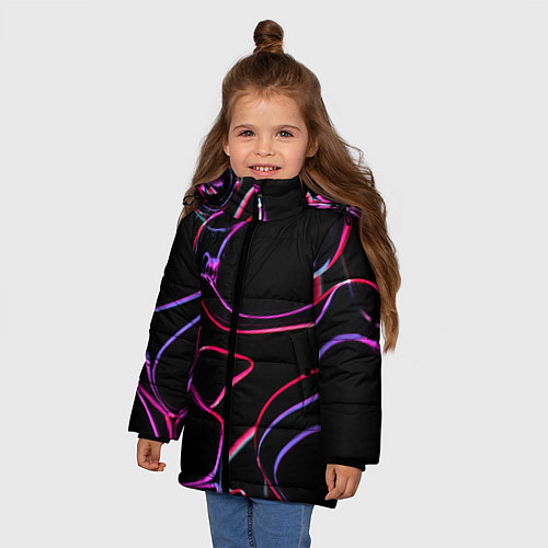 Зимняя куртка для девочки Неоновые линзы во тьме - Розовый / 3D-Черный – фото 3