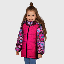 Куртка зимняя для девочки Розовый в цветах, цвет: 3D-черный — фото 2