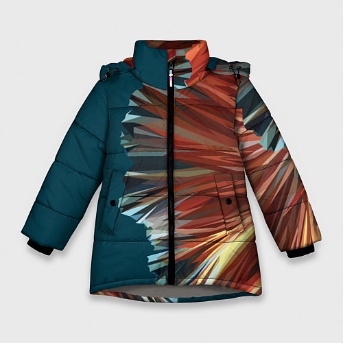 Зимняя куртка для девочки Полигональные линии / 3D-Светло-серый – фото 1