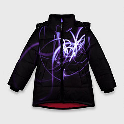 Куртка зимняя для девочки Неоновый узор - Фиолетовый, цвет: 3D-красный