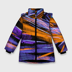 Зимняя куртка для девочки Неоновые прерывающиеся линии - Оранжевый и фиолето