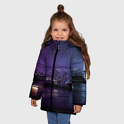 Куртка зимняя для девочки Неоновый город с рекой - Фиолетовый, цвет: 3D-светло-серый — фото 2