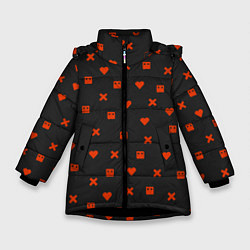 Куртка зимняя для девочки Love Death and Robots red pattern, цвет: 3D-черный