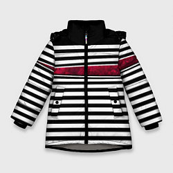 Зимняя куртка для девочки Полосатый современный черно-белый с красной вставк