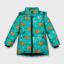 Куртка зимняя для девочки TEXTURE OF SEA FISH, цвет: 3D-черный