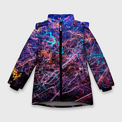 Куртка зимняя для девочки Неоновые сети - Синий, цвет: 3D-светло-серый