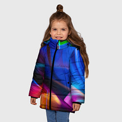 Куртка зимняя для девочки Неоновые линии и силуэты - Синий, цвет: 3D-светло-серый — фото 2