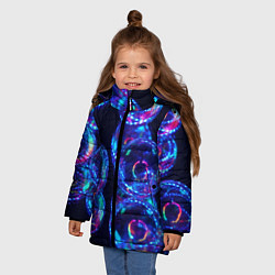 Куртка зимняя для девочки Неоновые сюрреалистичные пузыри - Синий, цвет: 3D-светло-серый — фото 2