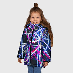 Куртка зимняя для девочки Неоновые хаотичные линии и буквы - Синий, цвет: 3D-светло-серый — фото 2