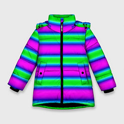 Зимняя куртка для девочки Зеленый и фиолетовые яркие неоновые полосы striped