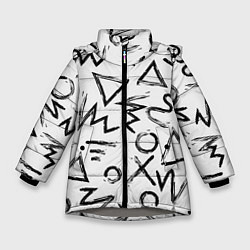 Зимняя куртка для девочки Крестики, Нолики и Треугольники Нарисованные Кисть