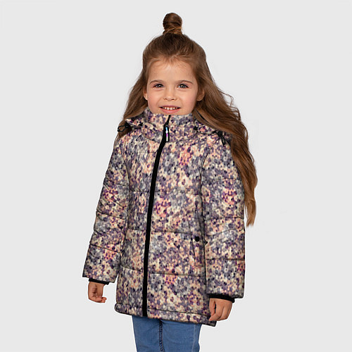 Зимняя куртка для девочки Геометрический сетчатый узор Коралловый, коричневы / 3D-Красный – фото 3