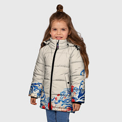 Куртка зимняя для девочки Японский орнамент волн, цвет: 3D-черный — фото 2