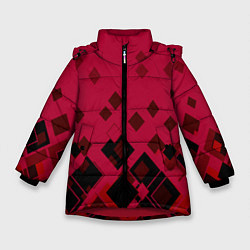 Куртка зимняя для девочки Геометрический узор в красно-черных тонах, цвет: 3D-красный