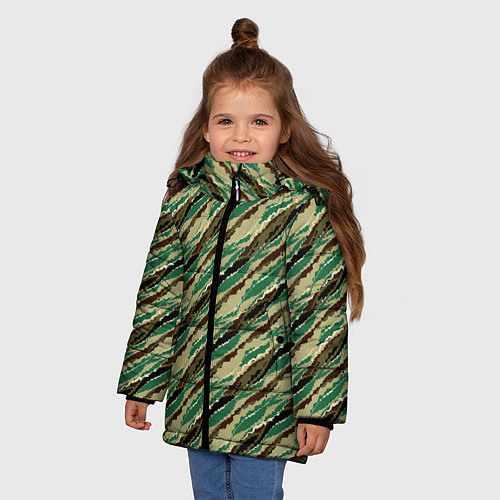 Зимняя куртка для девочки Абстрактный узор камуфляжной расцветки / 3D-Черный – фото 3