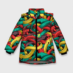 Куртка зимняя для девочки Граффити стрелки Паттерн, цвет: 3D-светло-серый