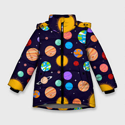 Куртка зимняя для девочки Солнечная Система Планет, цвет: 3D-светло-серый