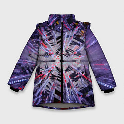 Куртка зимняя для девочки Неоновый абстрактный коридор - Фиолетовый, цвет: 3D-светло-серый