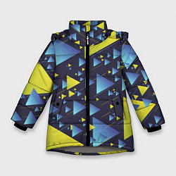 Зимняя куртка для девочки Абстракция Из Жёлтых и Синих Треугольников На Тёмн