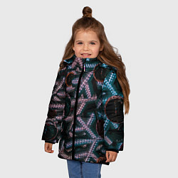Куртка зимняя для девочки Абстрактные металлические фигуры - Сиреневый, цвет: 3D-светло-серый — фото 2