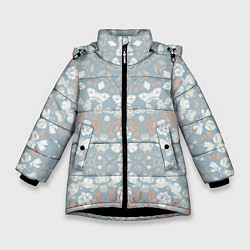 Куртка зимняя для девочки Коралловый и серо-голубой, мандала, цвет: 3D-черный