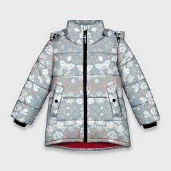 Зимняя куртка для девочки Коралловый и серо-голубой, мандала