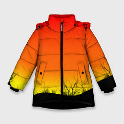 Куртка зимняя для девочки Закат и травы, цвет: 3D-черный