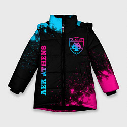 Куртка зимняя для девочки AEK Athens - Neon Gradient, цвет: 3D-черный