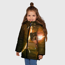 Куртка зимняя для девочки Две планеты в космическом пространстве, цвет: 3D-красный — фото 2