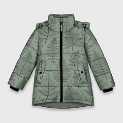 Зимняя куртка для девочки Листья папоротника на зеленом фоне Минимализм